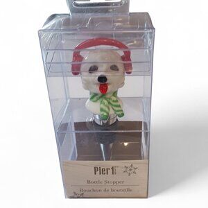 NWT Pier 1 Christmas Dog Wine Bottle Stopper – Red Earmuffs & Scarf 🎄